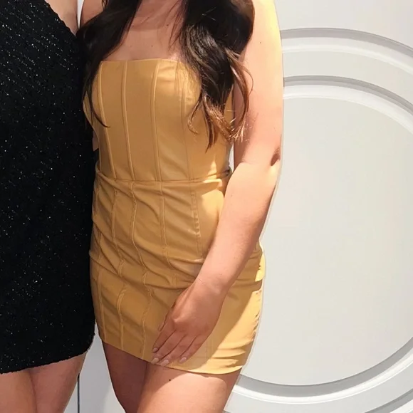 Zara | Dresses | Zara Yellow Faux Leather Dress | Poshmark